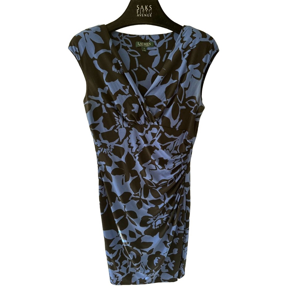 Lauren Ralph Lauren Dress Long Sleeve Blue Print Print Sz 10 Stretch Jersey